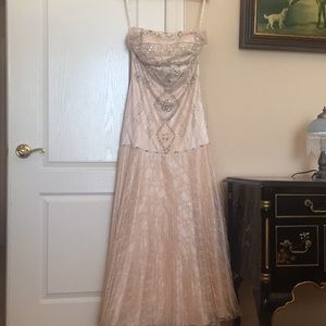 Blush formal gown beaded with rhinestones